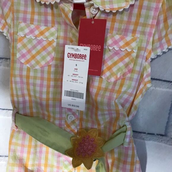 Gymboree size 5 plaid shirt sleeve dress flower sequin belt NWT - Picture 6 of 7